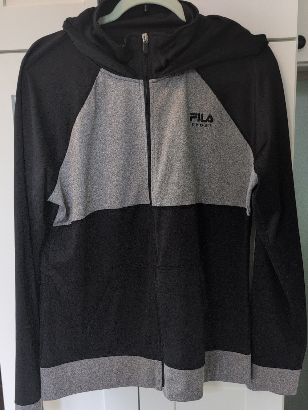 FILA Sport Women's Black and Gray Zip-Up Hooded Sweater, XL